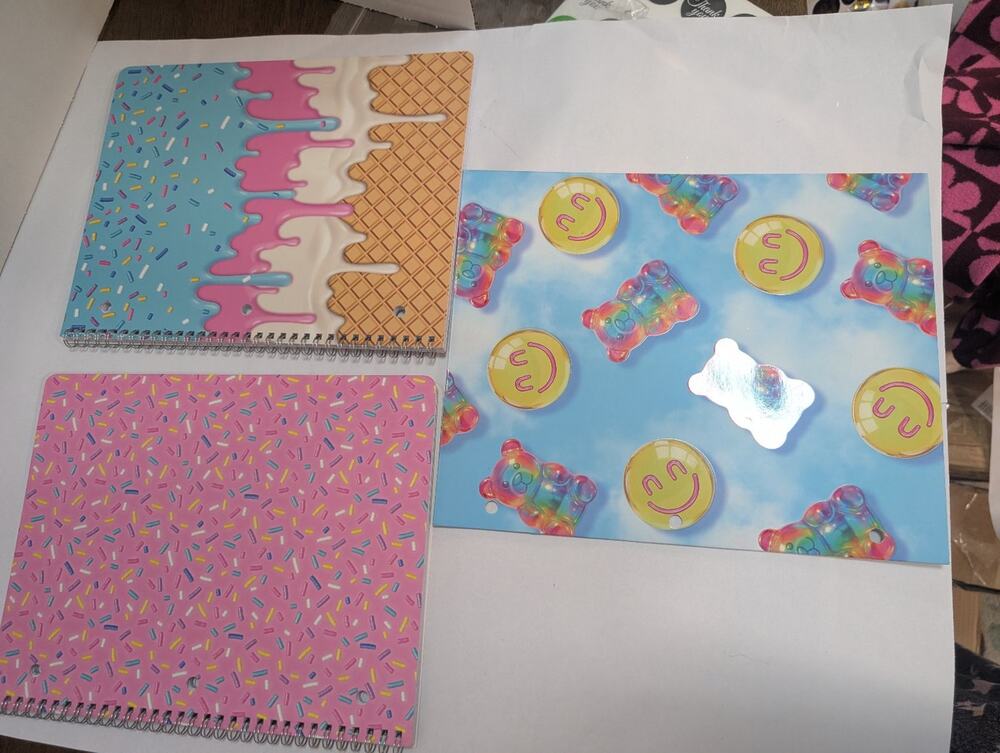 3-Pack Sweet Treats Sprinkles Gummy Bear Smiley Face Spiral Notebooks School